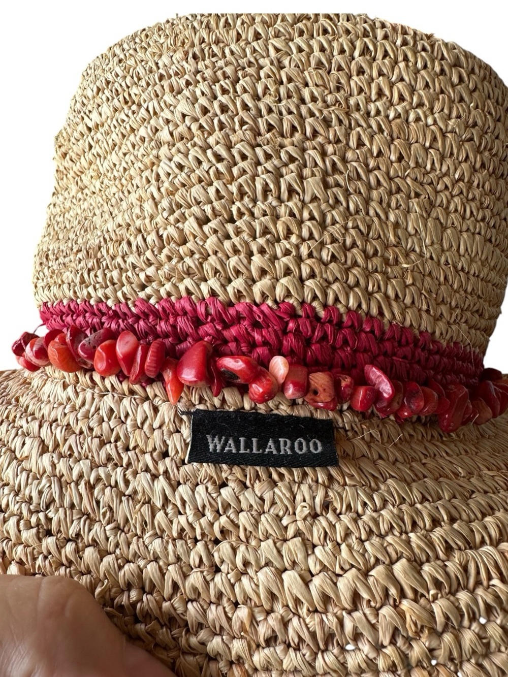 Woven Straw Fedora Hat in Tan with Red Trim - Picture 2 of 9